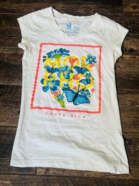 Costa Rica - White Graphic T-Shirt Women's Small  - 100% Cotton S - V Neck
